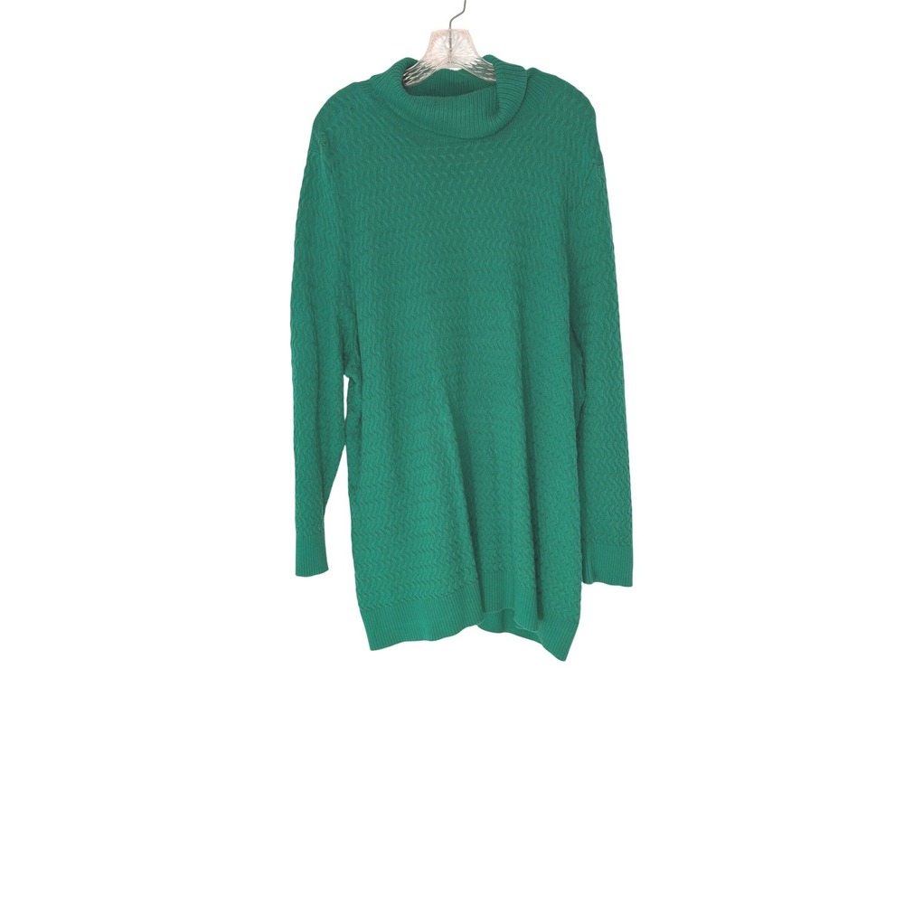 Lands' End Green Cotton Cable Knit Turtleneck Sweater Women's Basic Casual 3X